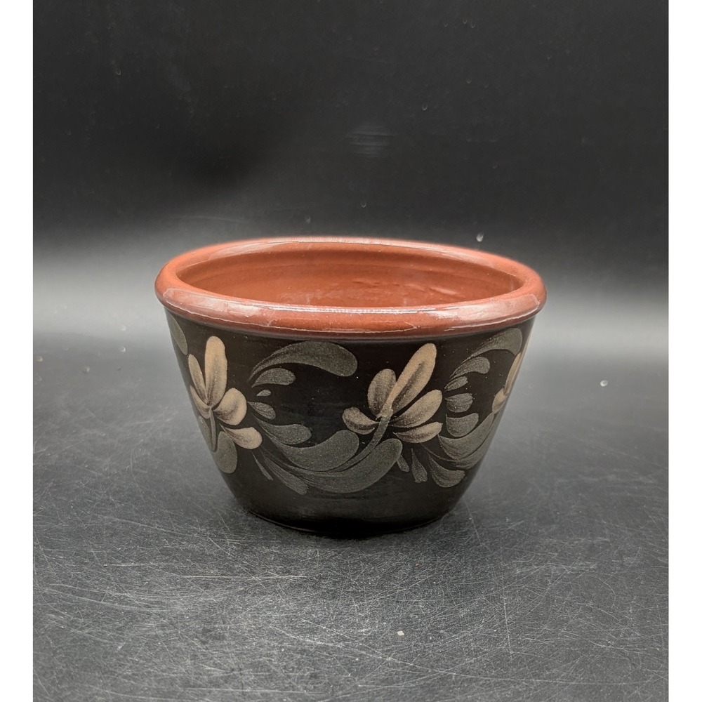 Eldreth Pottery Redware Floral Slip Trailed Small Bowl Crock Signed 5"